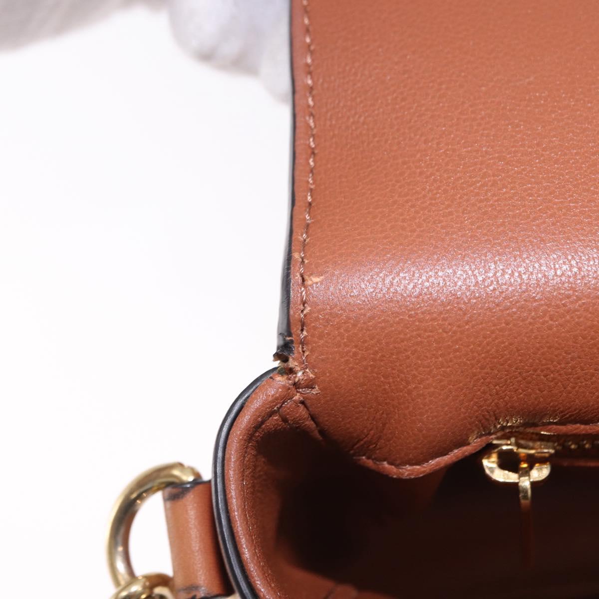 CELINE Chain Shoulder Bag Canvas Beige Gold Tone Auth ka5419V