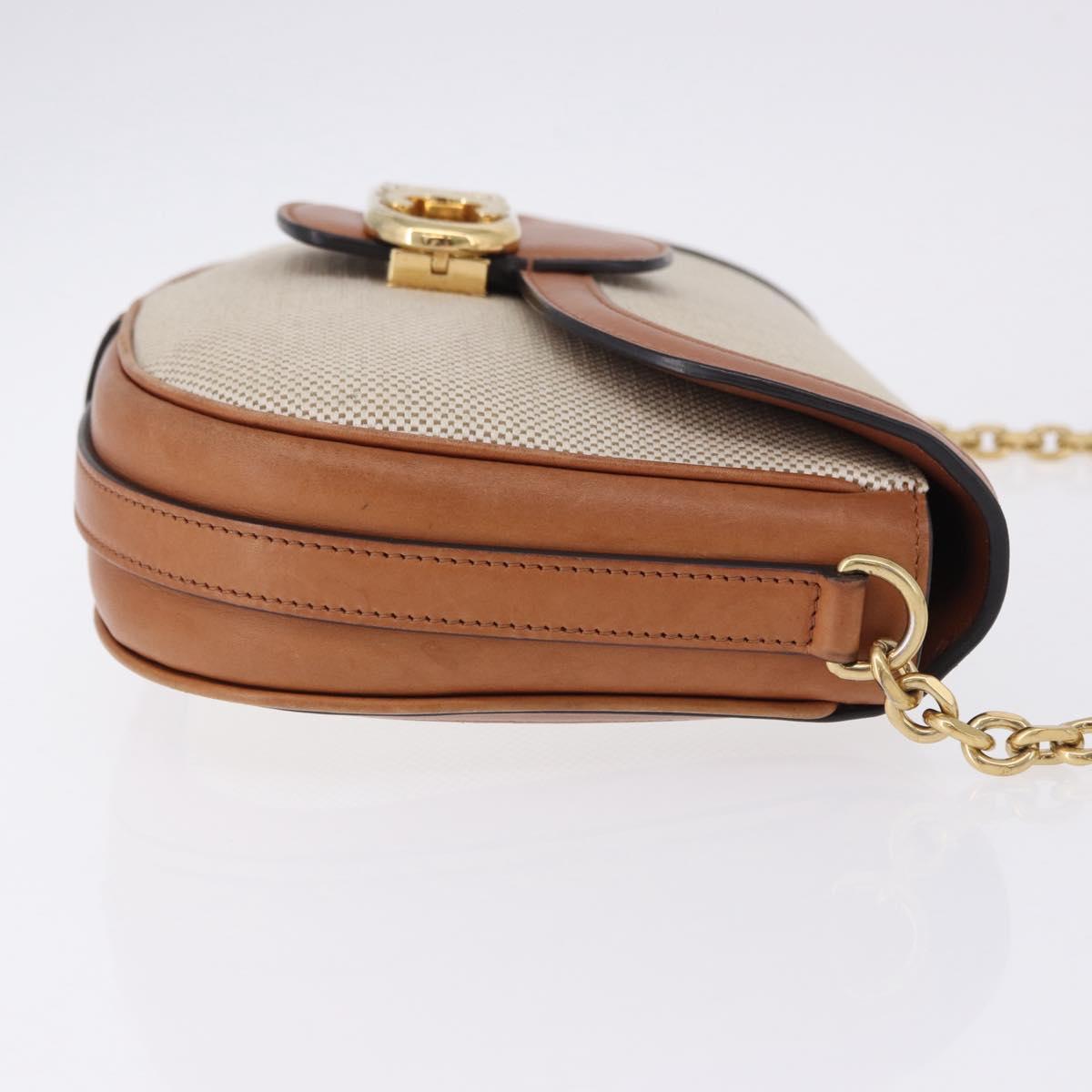 CELINE Chain Shoulder Bag Canvas Beige Gold Tone Auth ka5419V