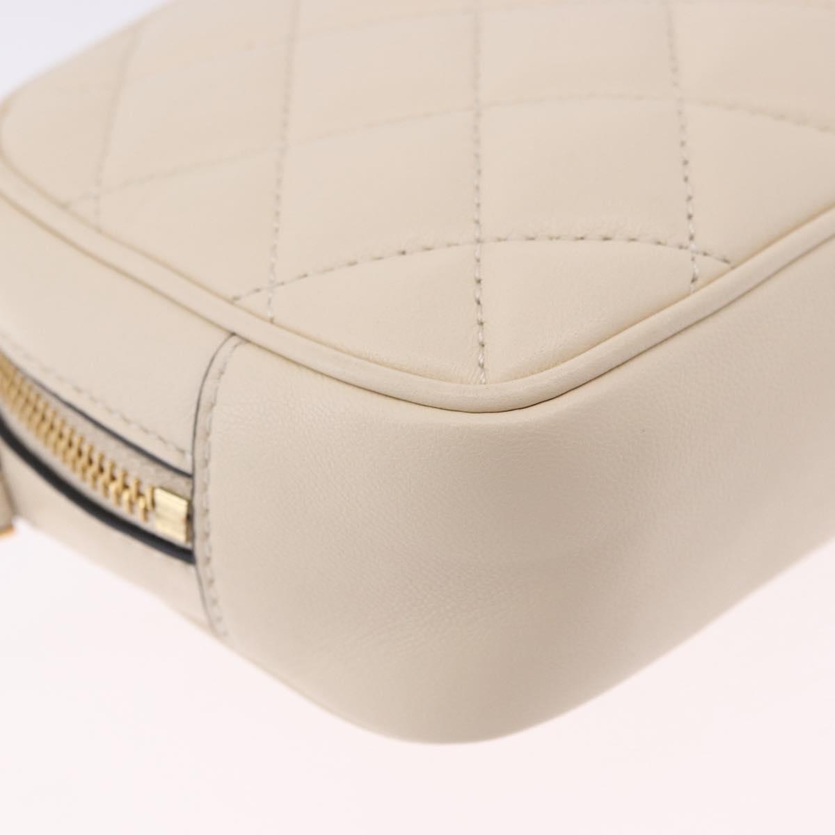 VERSACE Chain Shoulder Bag Leather Ivory Gold Tone Auth ka5420V