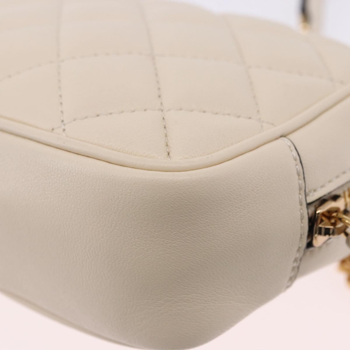 VERSACE Chain Shoulder Bag Leather Ivory Gold Tone Auth ka5420V