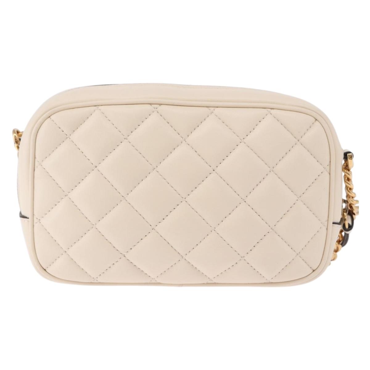 VERSACE Chain Shoulder Bag Leather Ivory Gold Tone Auth ka5420V