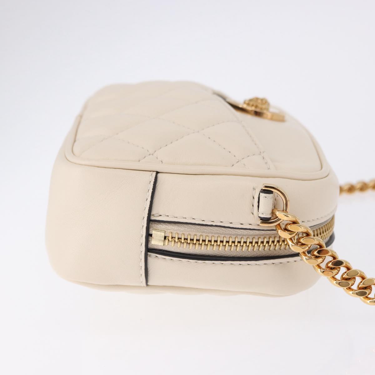 VERSACE Chain Shoulder Bag Leather Ivory Gold Tone Auth ka5420V