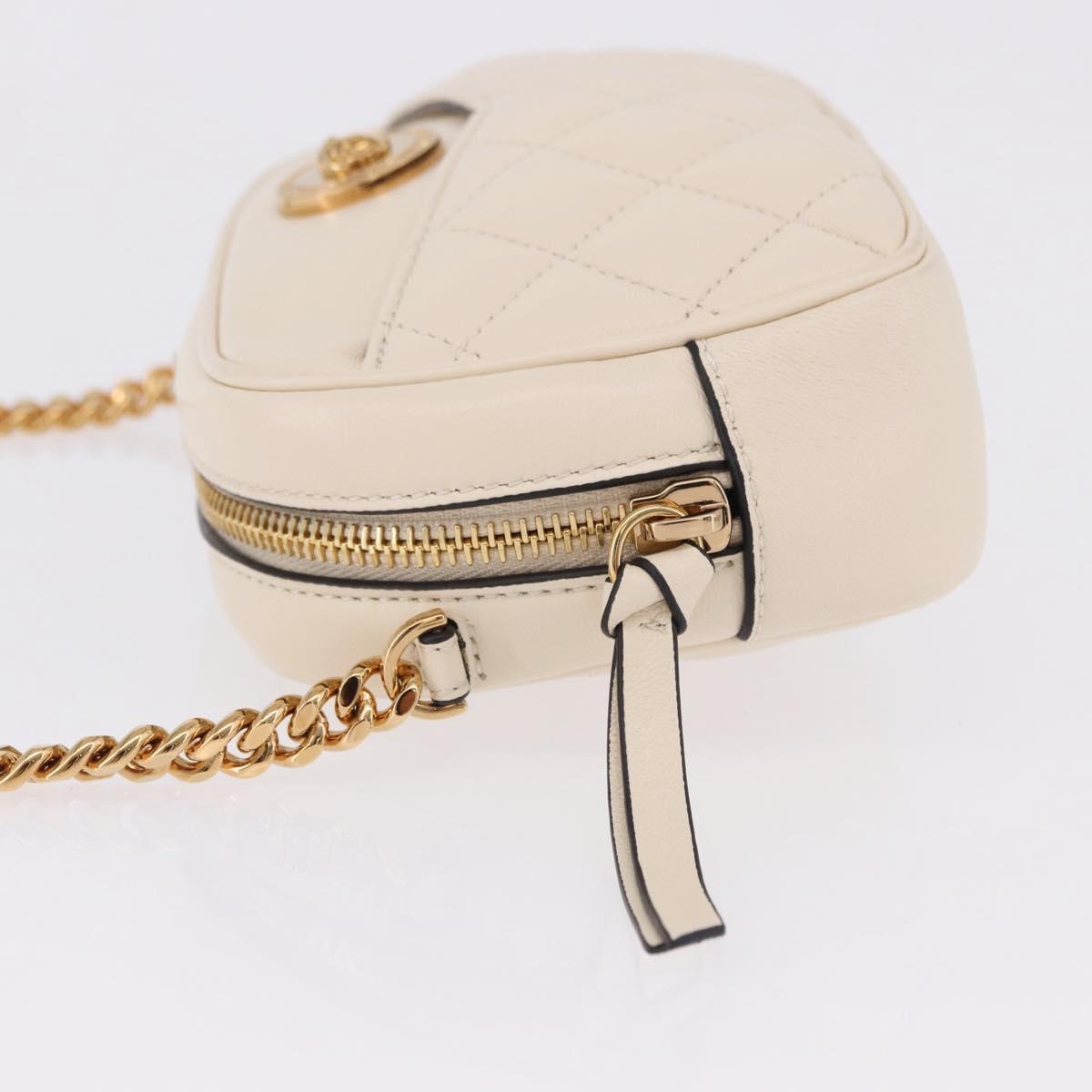 VERSACE Chain Shoulder Bag Leather Ivory Gold Tone Auth ka5420V