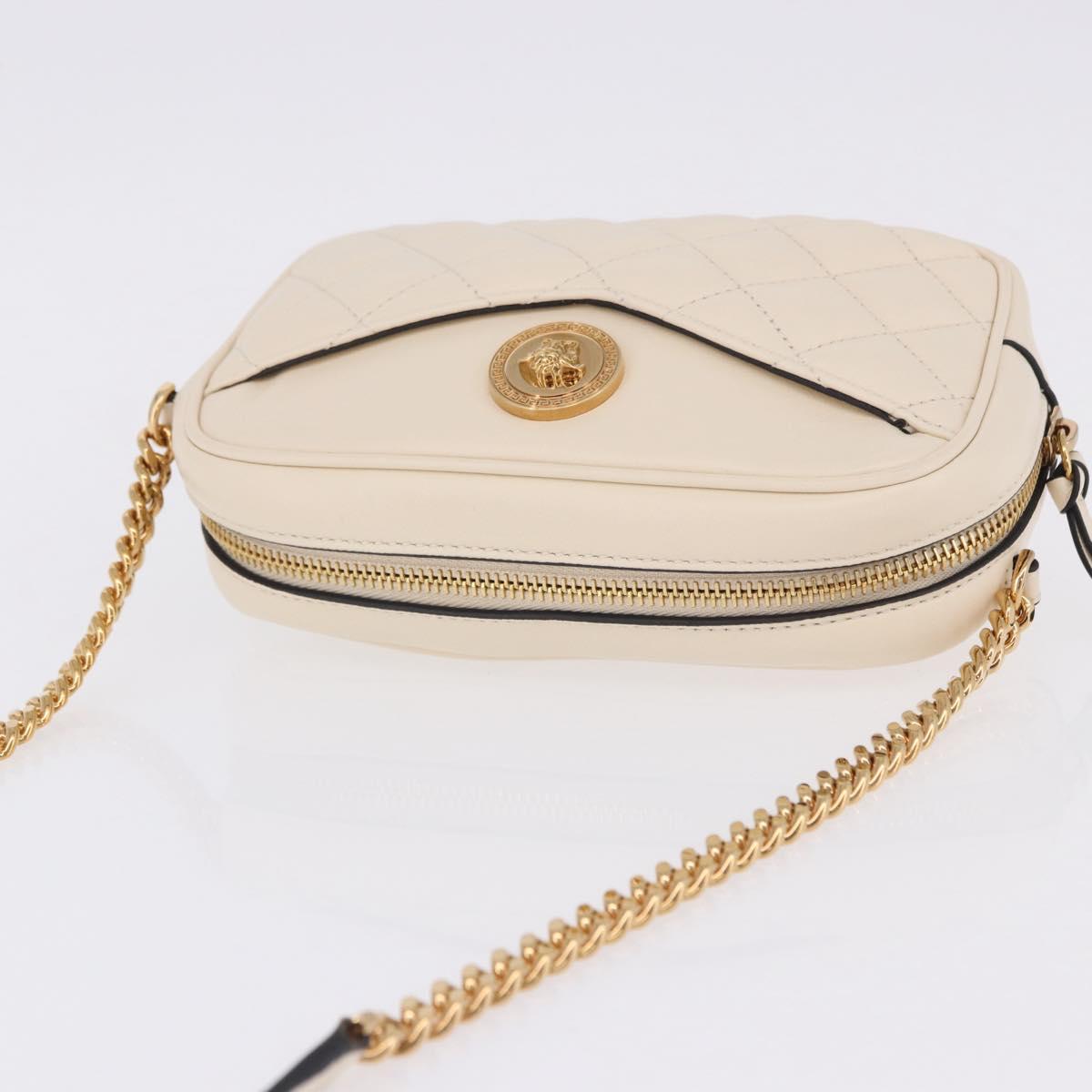VERSACE Chain Shoulder Bag Leather Ivory Gold Tone Auth ka5420V