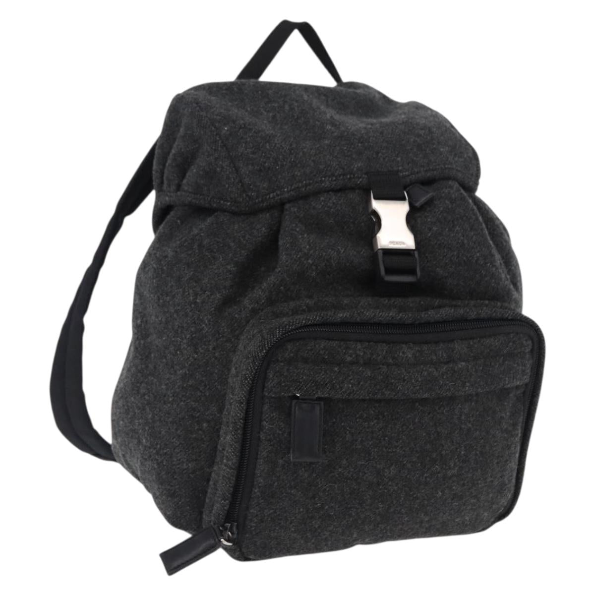 PRADA Backpack Wool Gray Silver Auth ka5422V