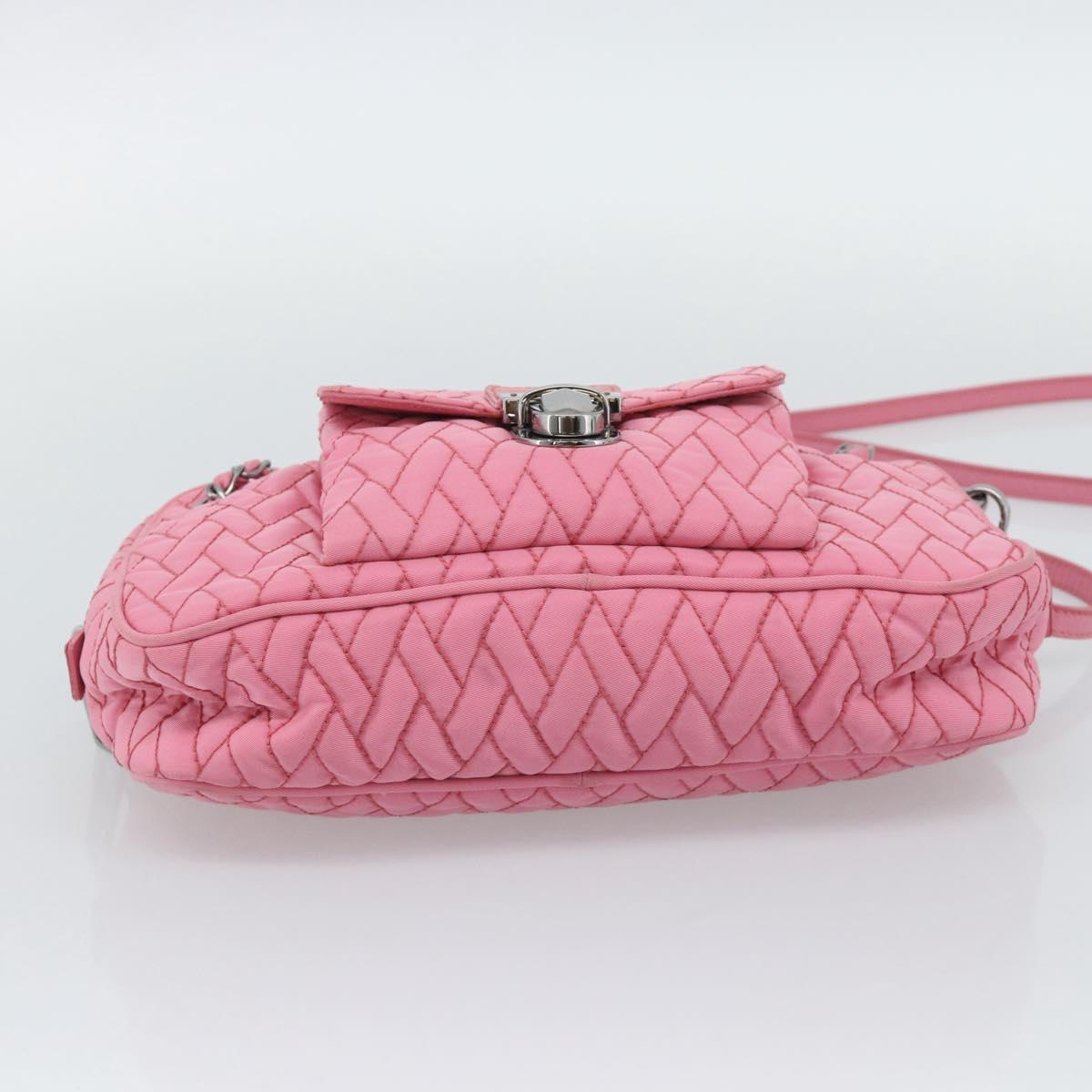 PRADA Chain Hand Bag Nylon 2way Pink Silver Auth ka5423A