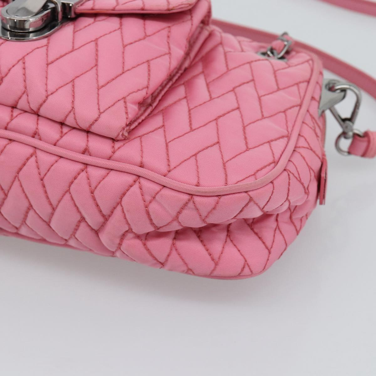 PRADA Chain Hand Bag Nylon 2way Pink Silver Auth ka5423A