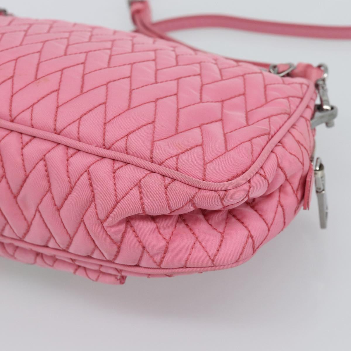 PRADA Chain Hand Bag Nylon 2way Pink Silver Auth ka5423A