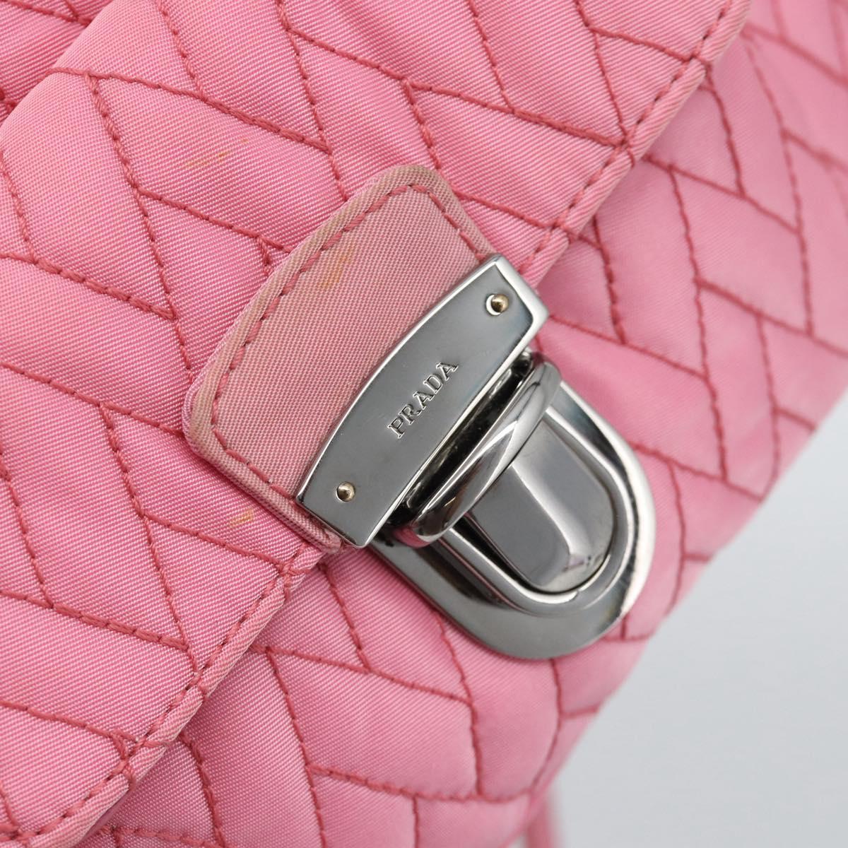 PRADA Chain Hand Bag Nylon 2way Pink Silver Auth ka5423A