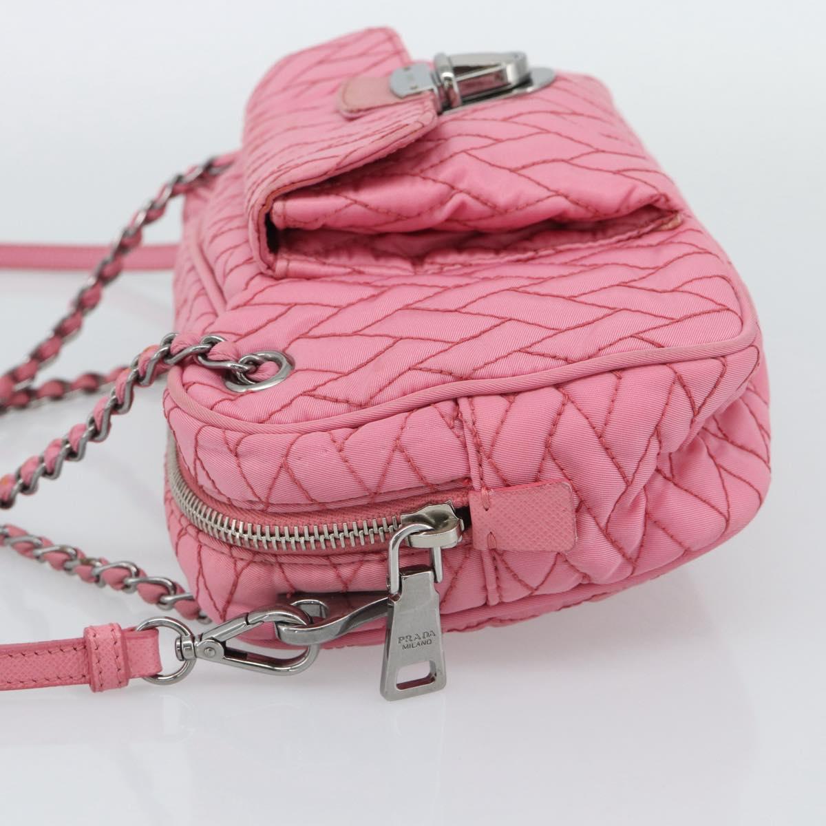 PRADA Chain Hand Bag Nylon 2way Pink Silver Auth ka5423A