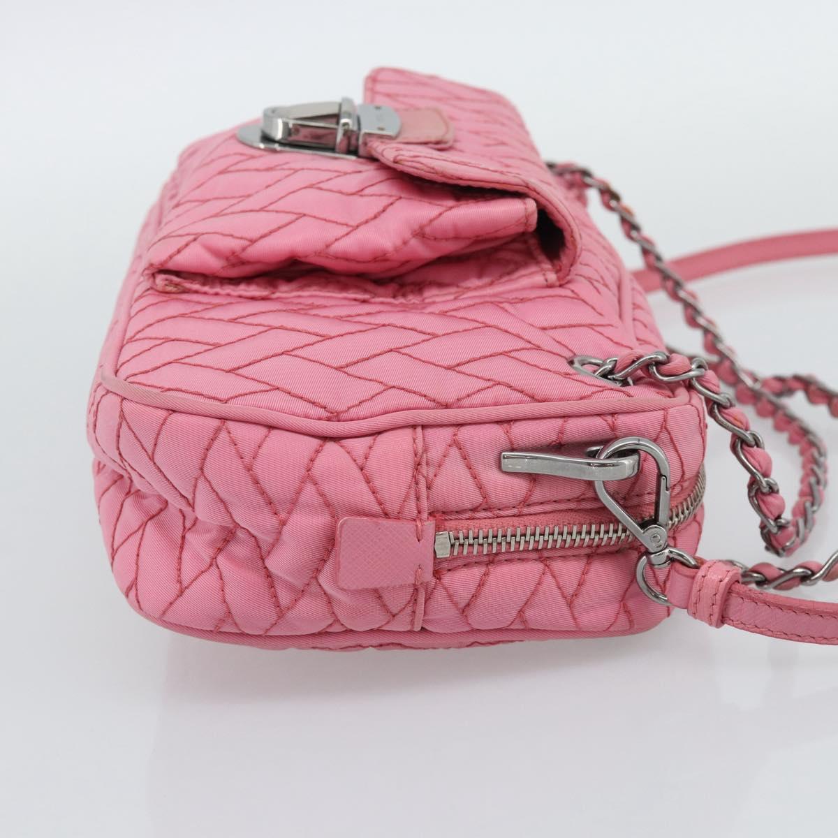PRADA Chain Hand Bag Nylon 2way Pink Silver Auth ka5423A