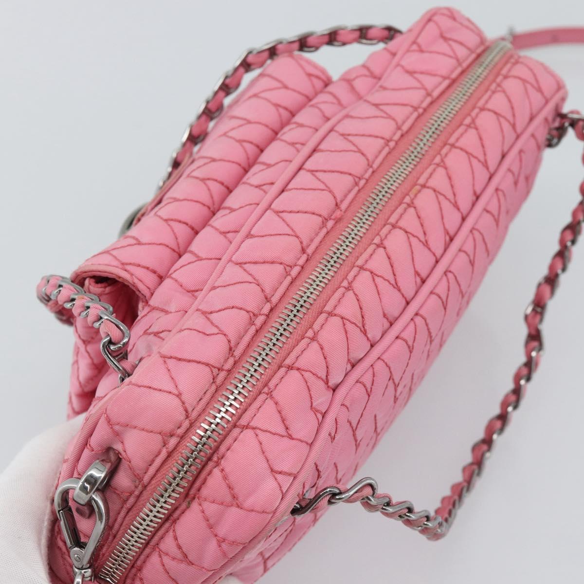 PRADA Chain Hand Bag Nylon 2way Pink Silver Auth ka5423A