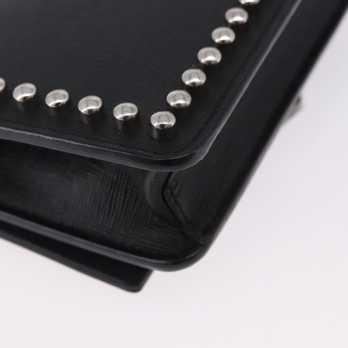 FENDI Karito Chain Shoulder Wallet Leather Black Silver 8M0346 Auth ka5424V