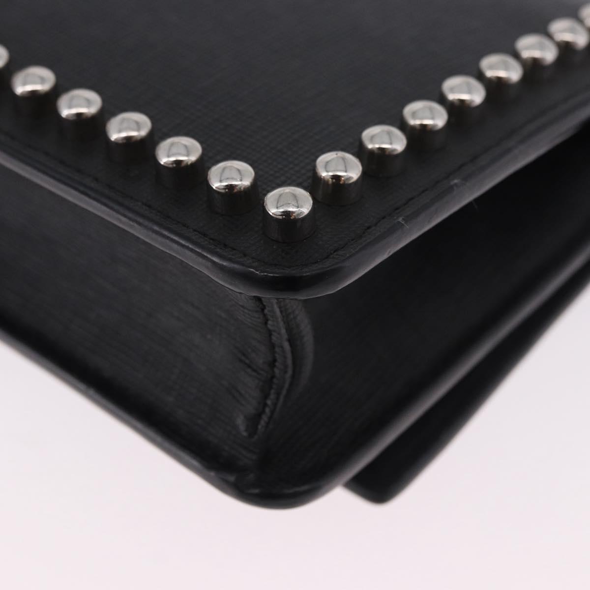FENDI Karito Chain Shoulder Wallet Leather Black Silver 8M0346 Auth ka5424V