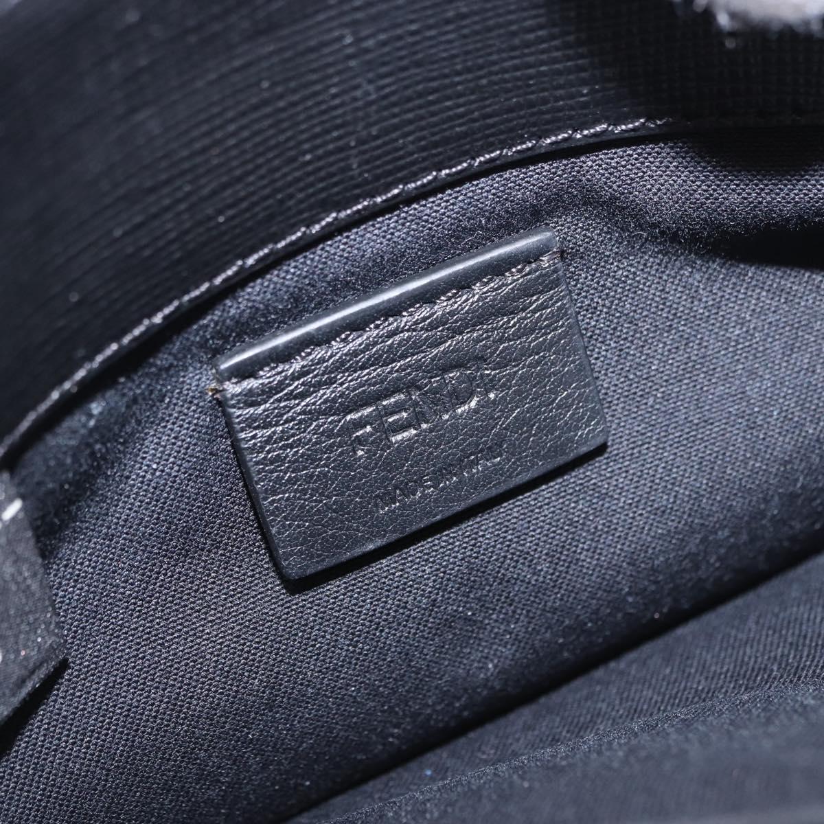 FENDI Karito Chain Shoulder Wallet Leather Black Silver 8M0346 Auth ka5424V