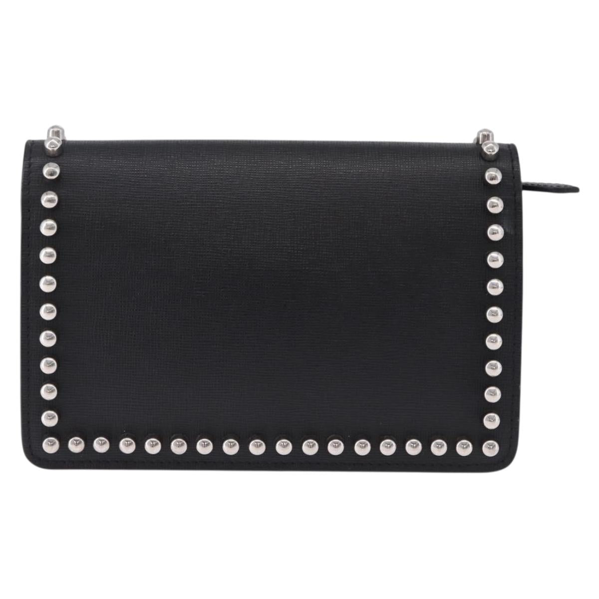 FENDI Karito Chain Shoulder Wallet Leather Black Silver 8M0346 Auth ka5424V