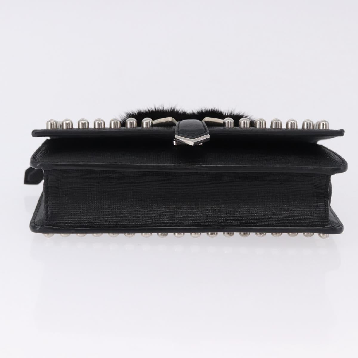 FENDI Karito Chain Shoulder Wallet Leather Black Silver 8M0346 Auth ka5424V
