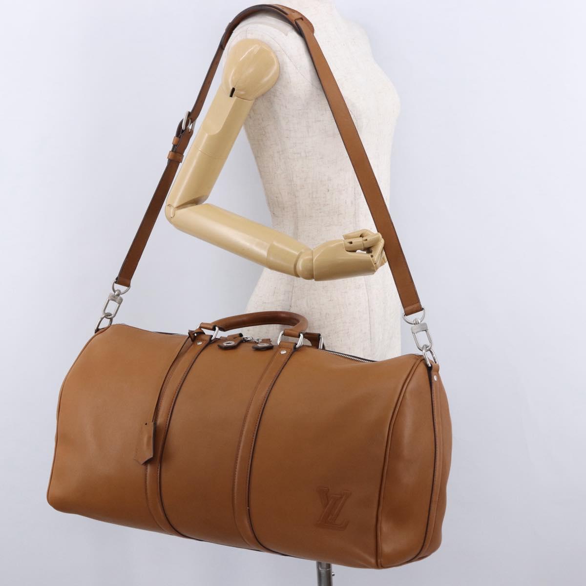 LOUIS VUITTON Keepall Bandouliere 50 Leather Brown Silver M21346 Auth ka5427SM