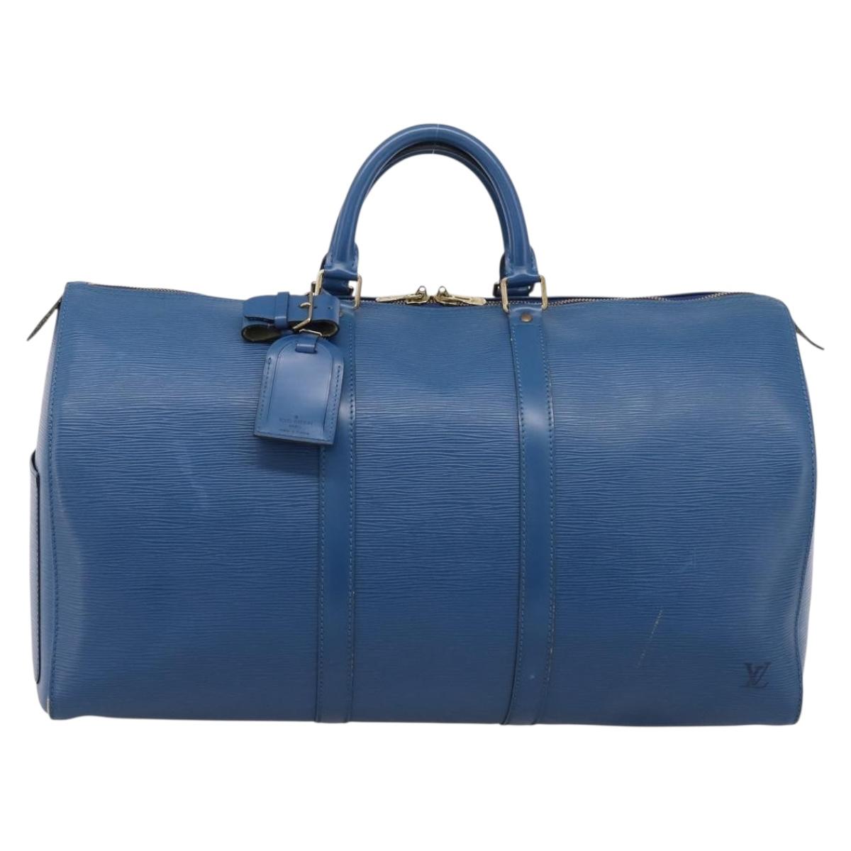 LOUIS VUITTON Epi Keepall 50 Boston Bag Blue M42965 LV Auth ka5428A