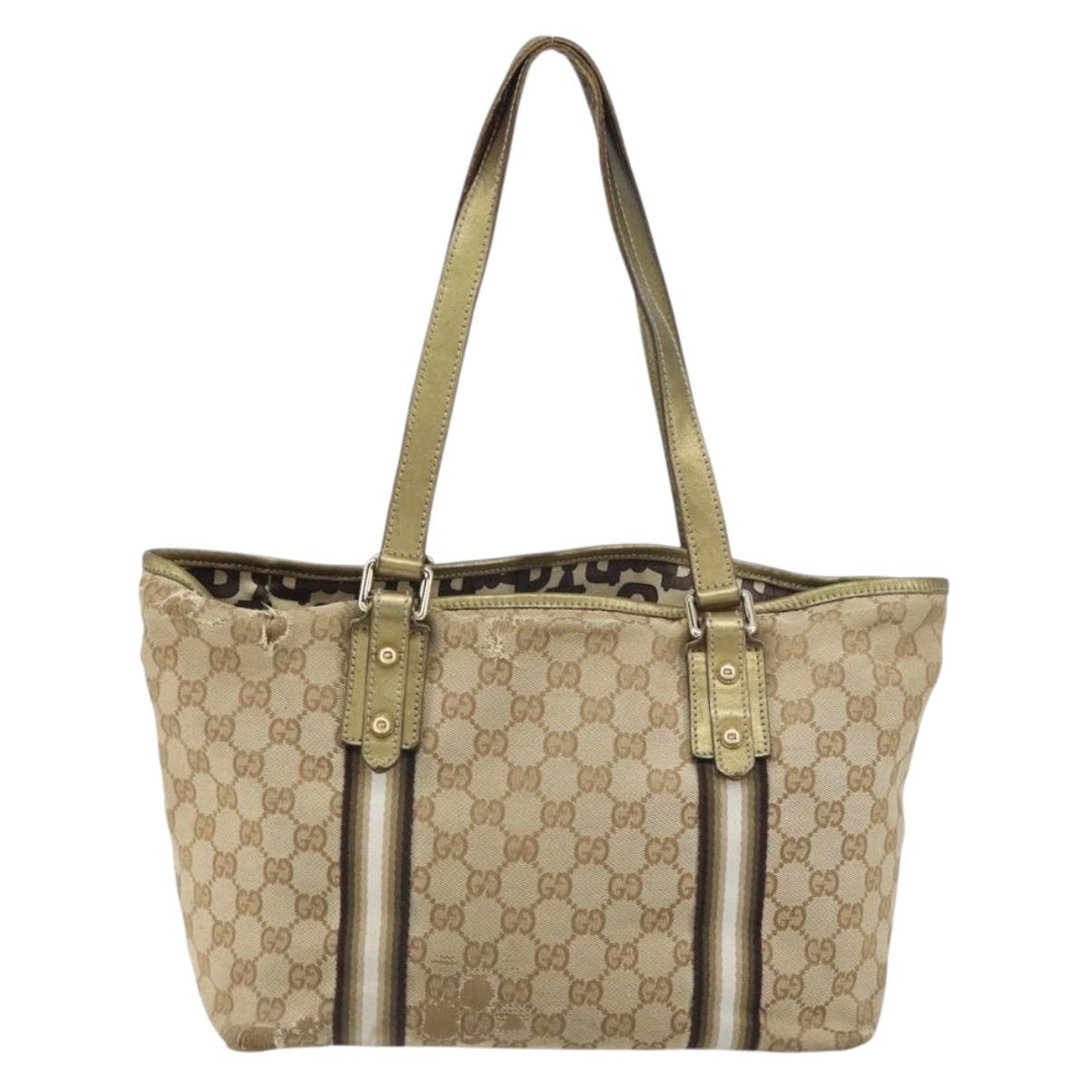 GUCCI GG Canvas Sherry Line Tote Bag Beige Gold 137396 Auth ka543