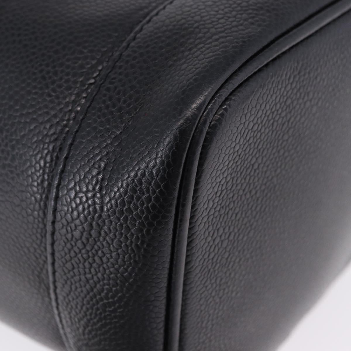 CHANEL COCO Mark Vanity Cosmetic Pouch Caviar Skin Black Gold CC Auth ka5432