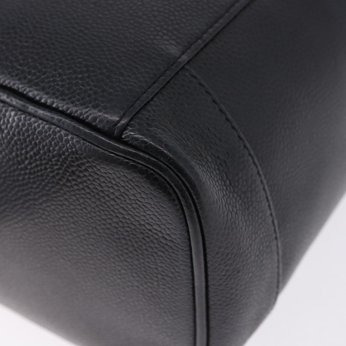 CHANEL COCO Mark Vanity Cosmetic Pouch Caviar Skin Black Gold CC Auth ka5432