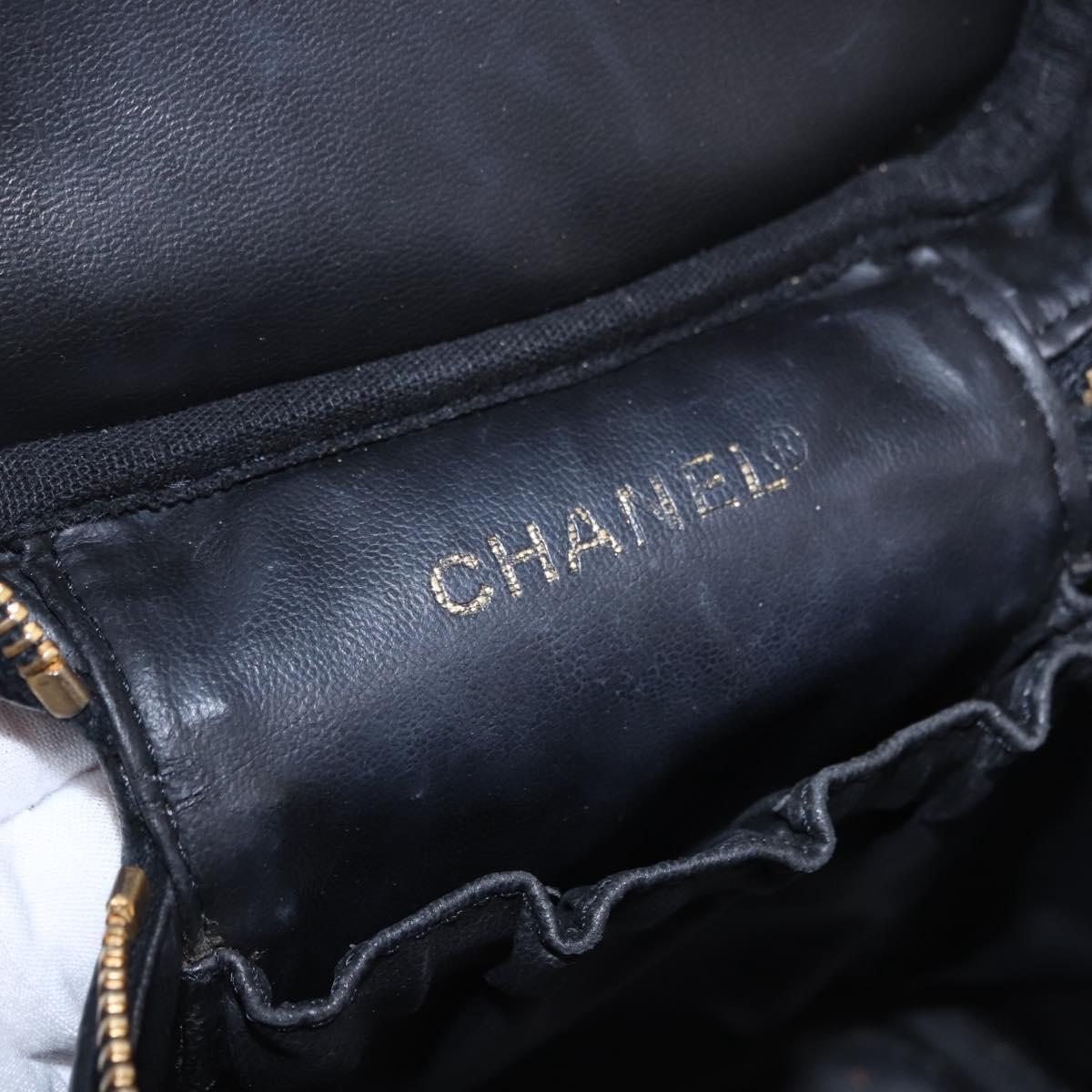 CHANEL COCO Mark Vanity Cosmetic Pouch Caviar Skin Black Gold CC Auth ka5432