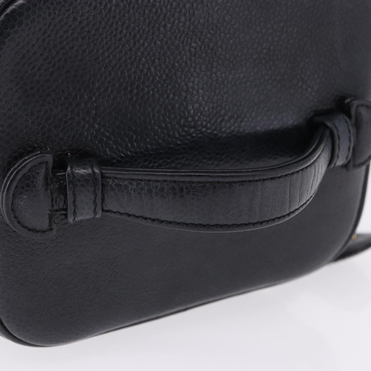 CHANEL COCO Mark Vanity Cosmetic Pouch Caviar Skin Black Gold CC Auth ka5432