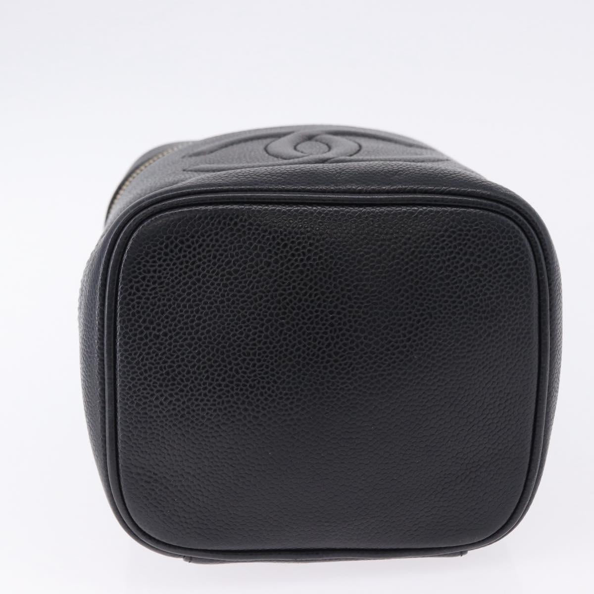 CHANEL COCO Mark Vanity Cosmetic Pouch Caviar Skin Black Gold CC Auth ka5432