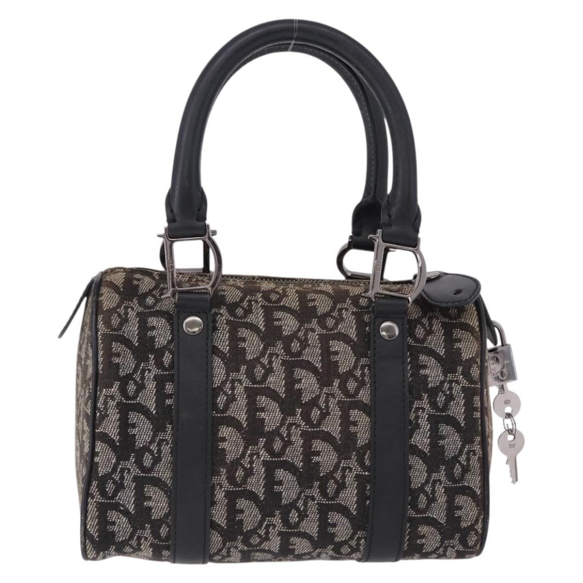 Christian Dior Trotter Canvas Hand Bag Black Silver Auth ka5434A