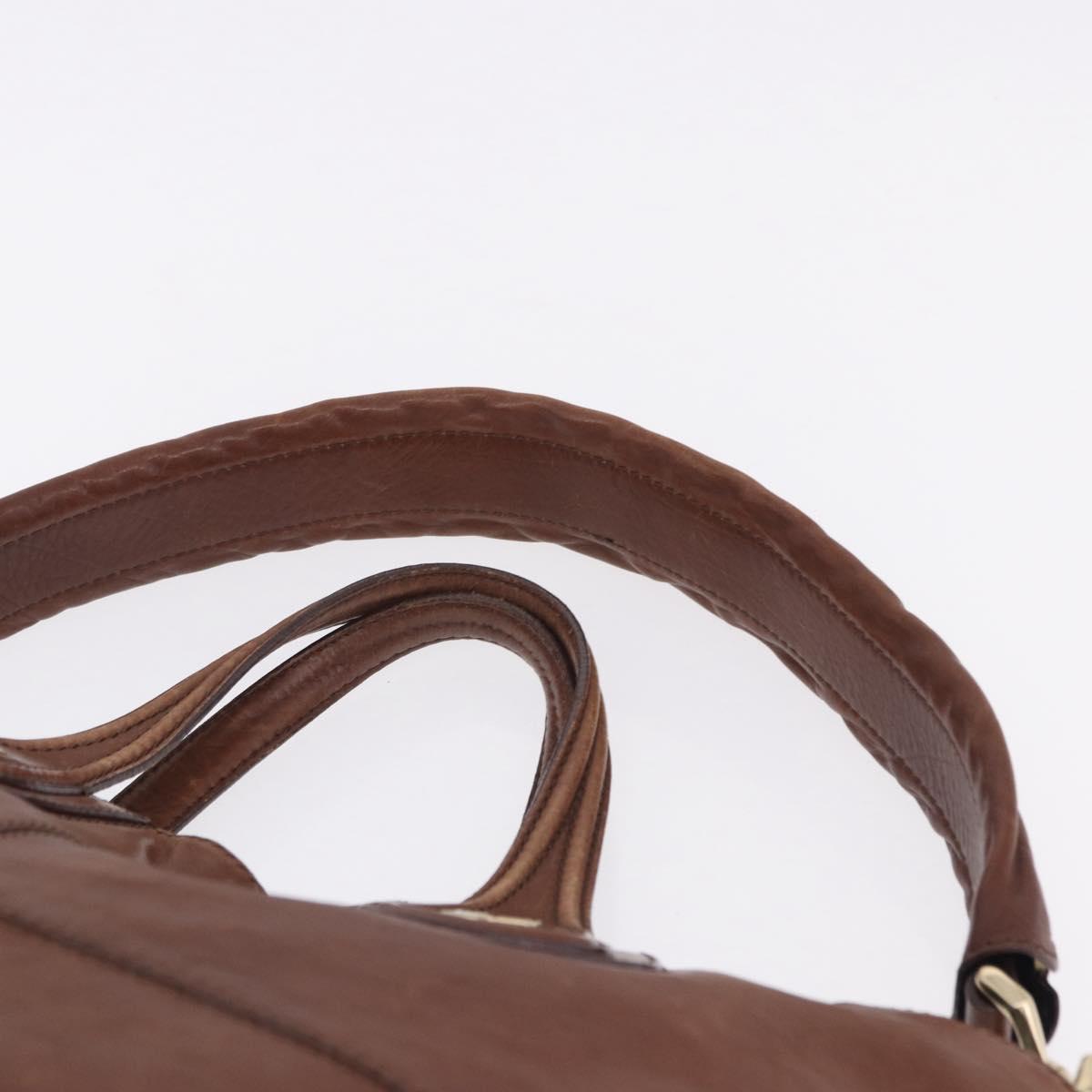 GIVENCHY Hand Bag Leather 2way Brown Gold Tone Auth ka5437