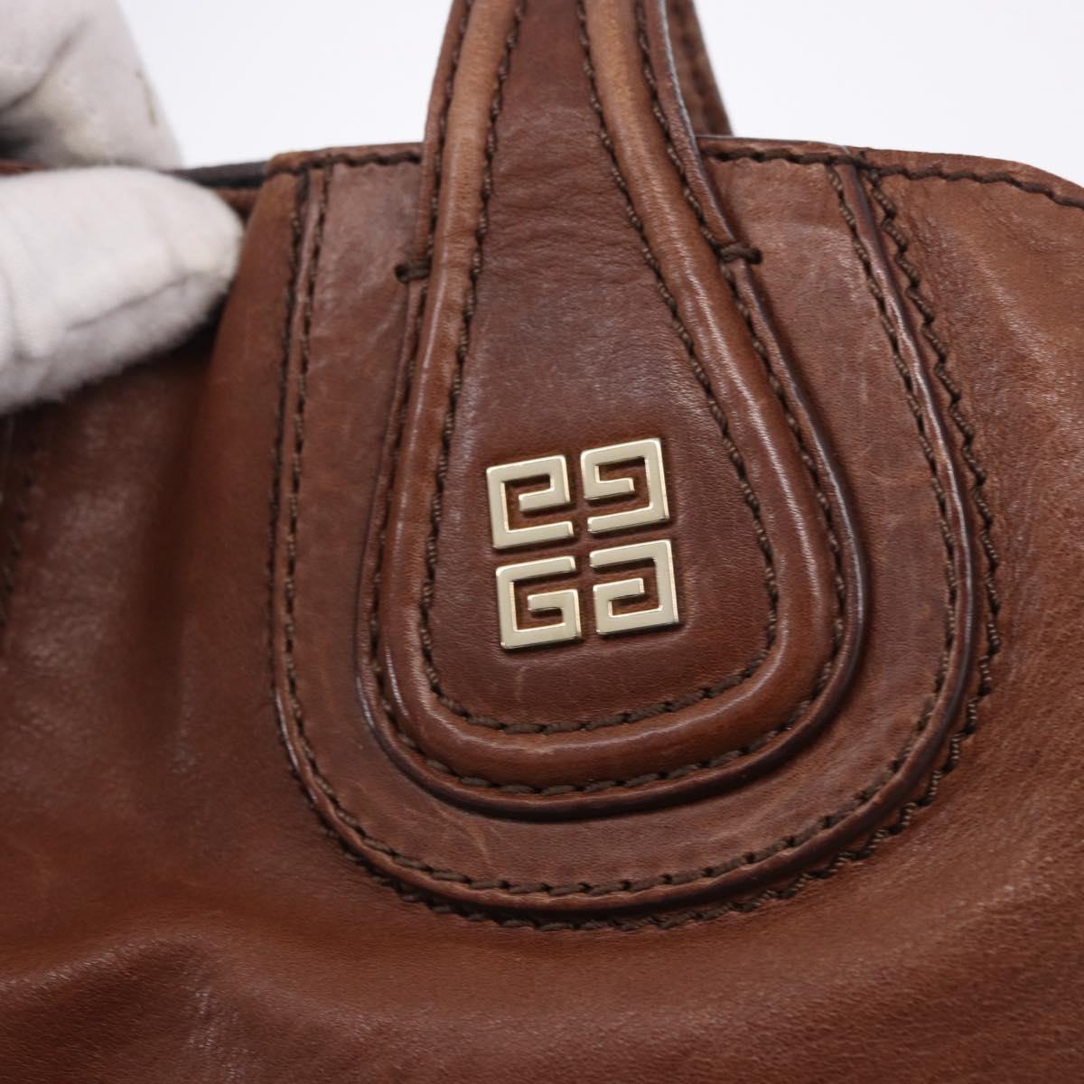 GIVENCHY Hand Bag Leather 2way Brown Gold Tone Auth ka5437
