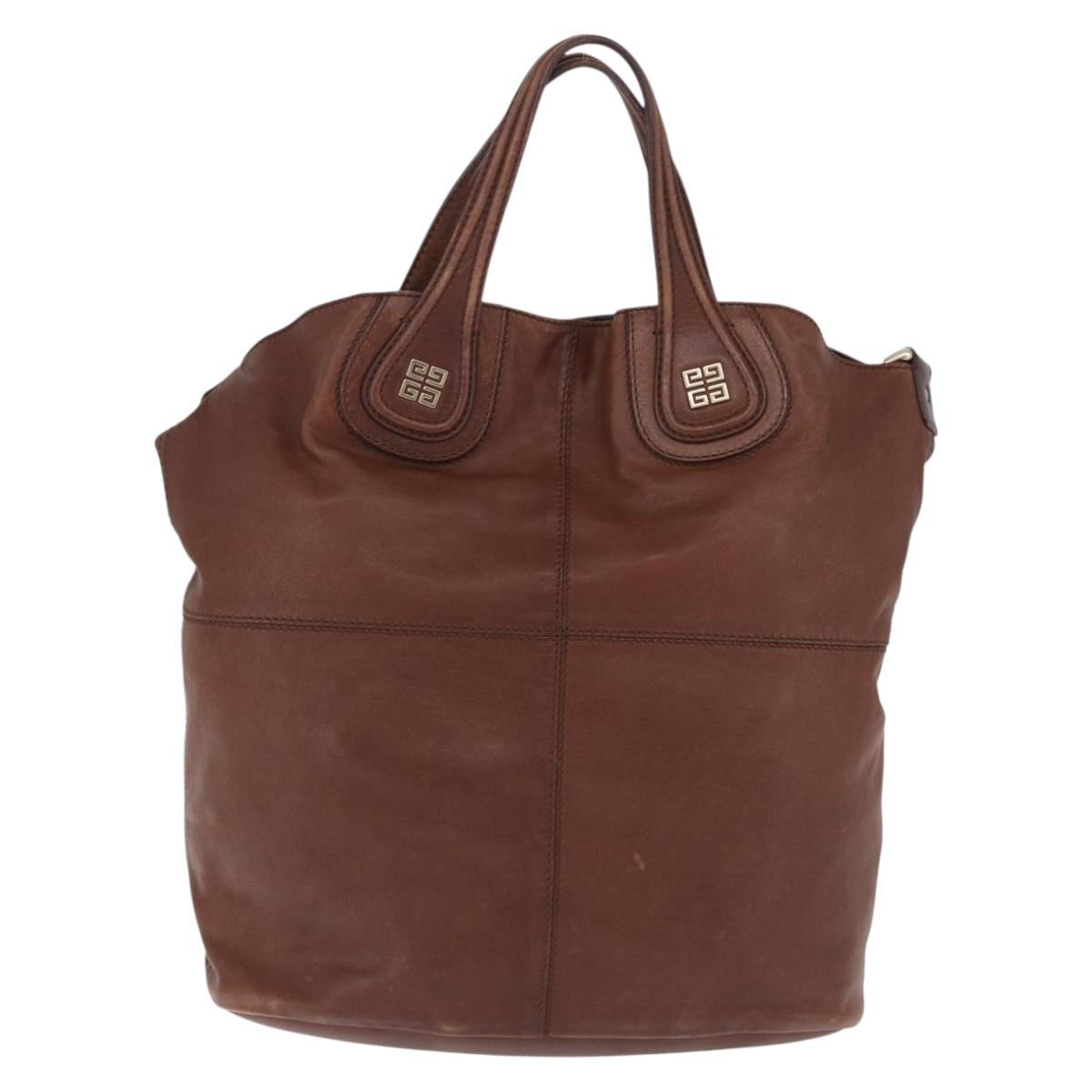 GIVENCHY Hand Bag Leather 2way Brown Gold Tone Auth ka5437