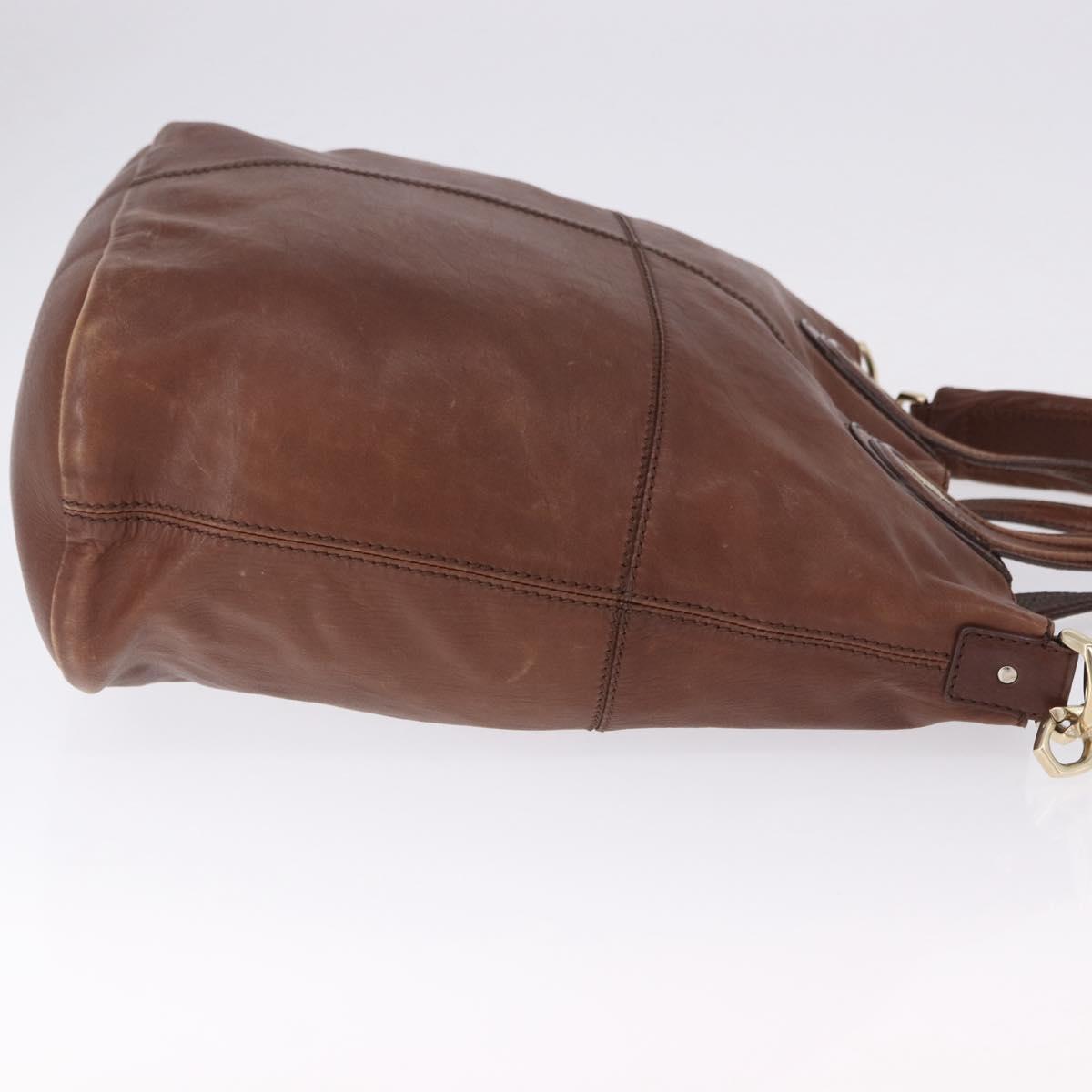 GIVENCHY Hand Bag Leather 2way Brown Gold Tone Auth ka5437