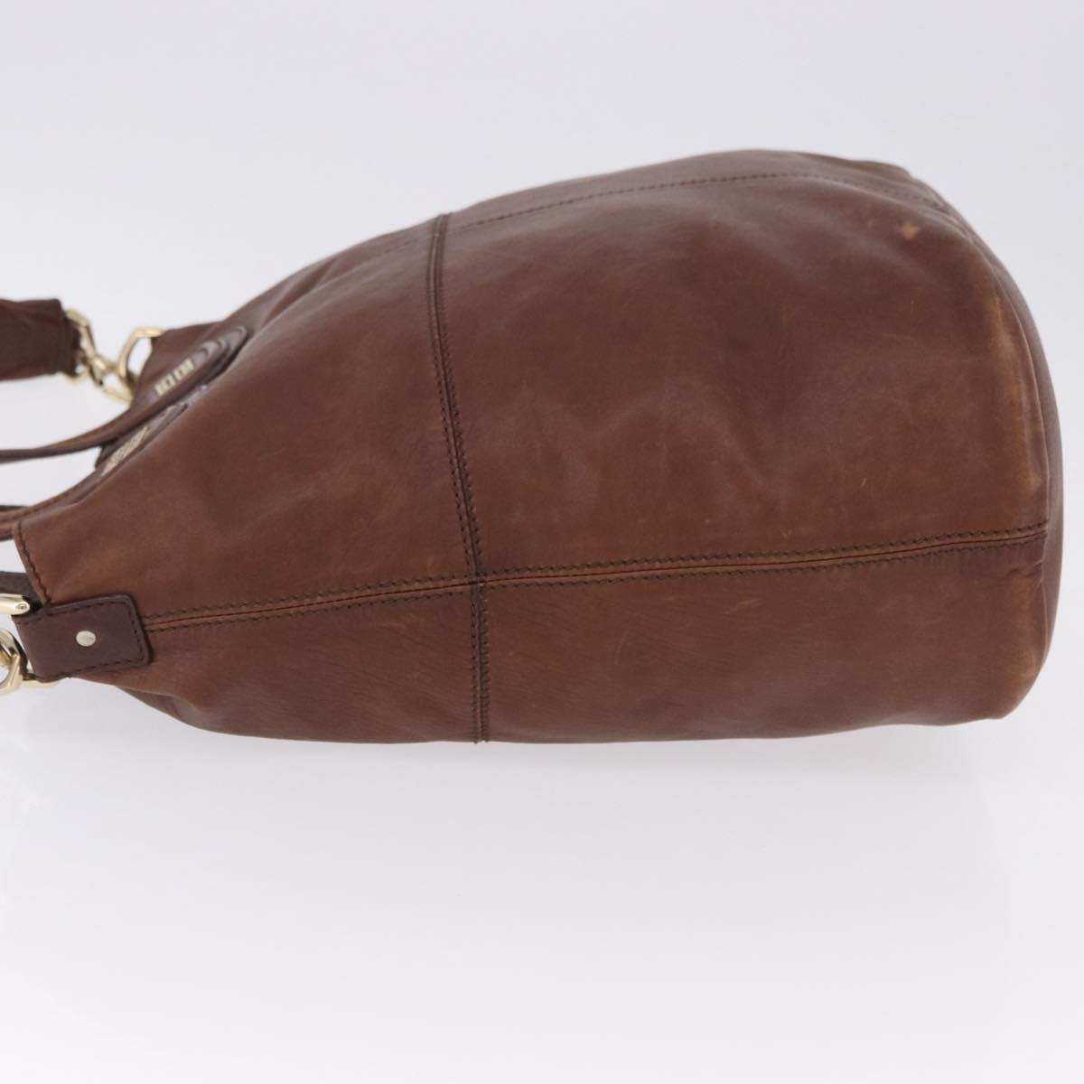 GIVENCHY Hand Bag Leather 2way Brown Gold Tone Auth ka5437