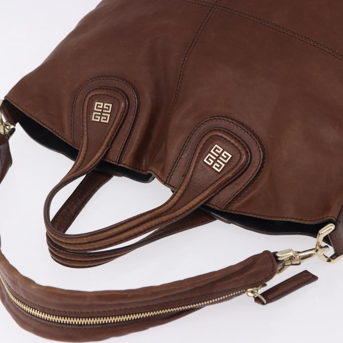 GIVENCHY Hand Bag Leather 2way Brown Gold Tone Auth ka5437