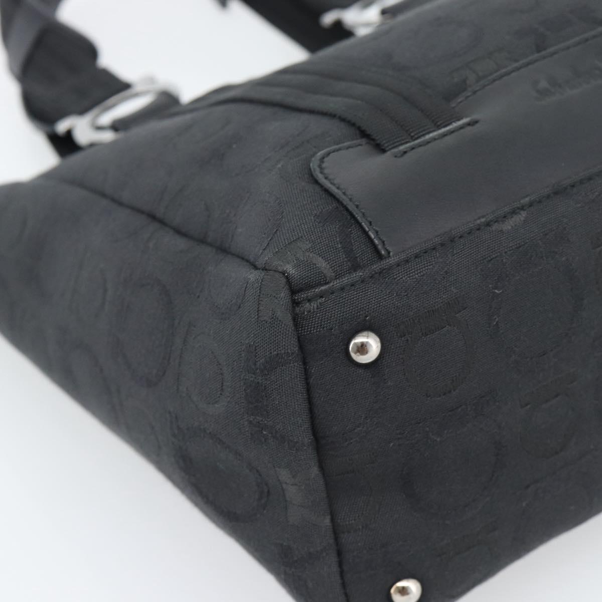 Salvatore Ferragamo Gancini Hand Bag Canvas Black Silver Auth ka5438