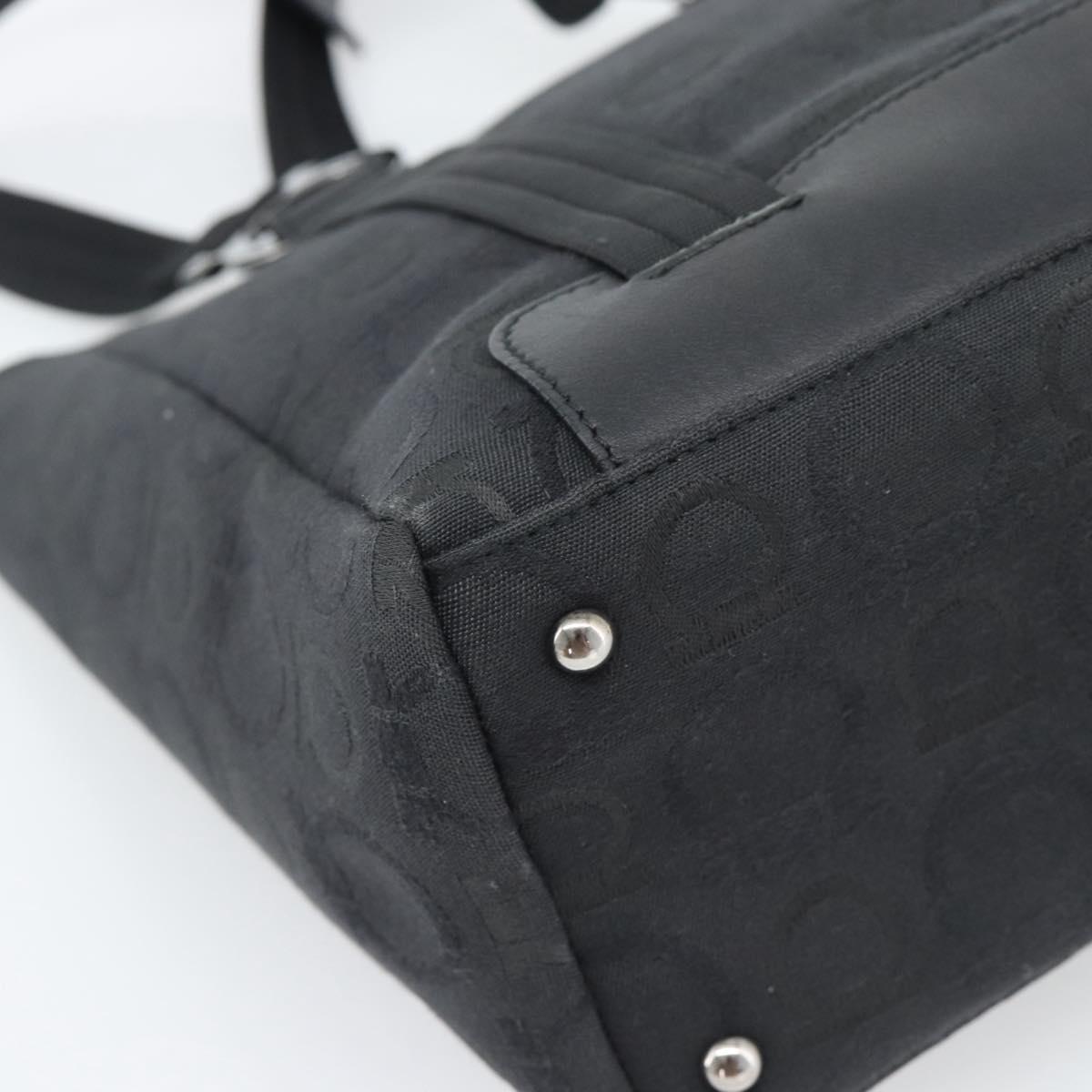 Salvatore Ferragamo Gancini Hand Bag Canvas Black Silver Auth ka5438