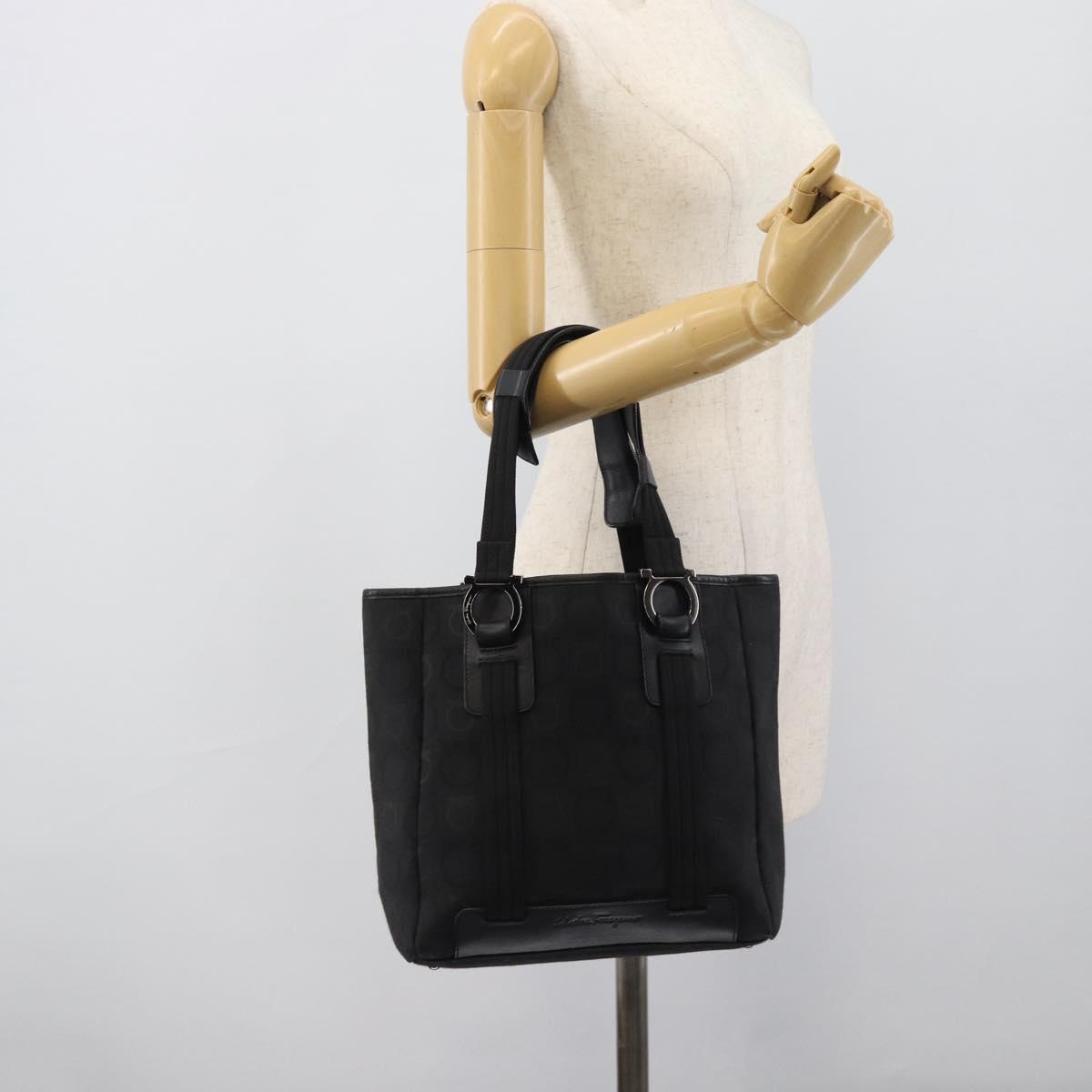 Salvatore Ferragamo Gancini Hand Bag Canvas Black Silver Auth ka5438