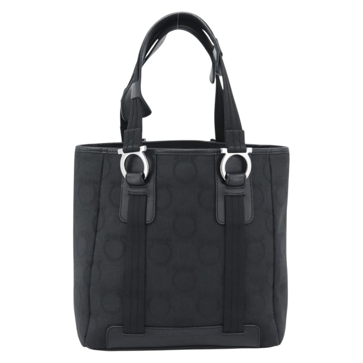 Salvatore Ferragamo Gancini Hand Bag Canvas Black Silver Auth ka5438