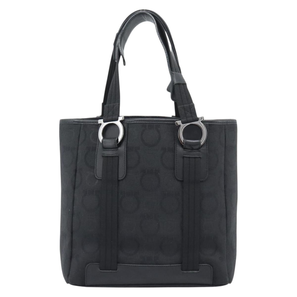 Salvatore Ferragamo Gancini Hand Bag Canvas Black Silver Auth ka5438