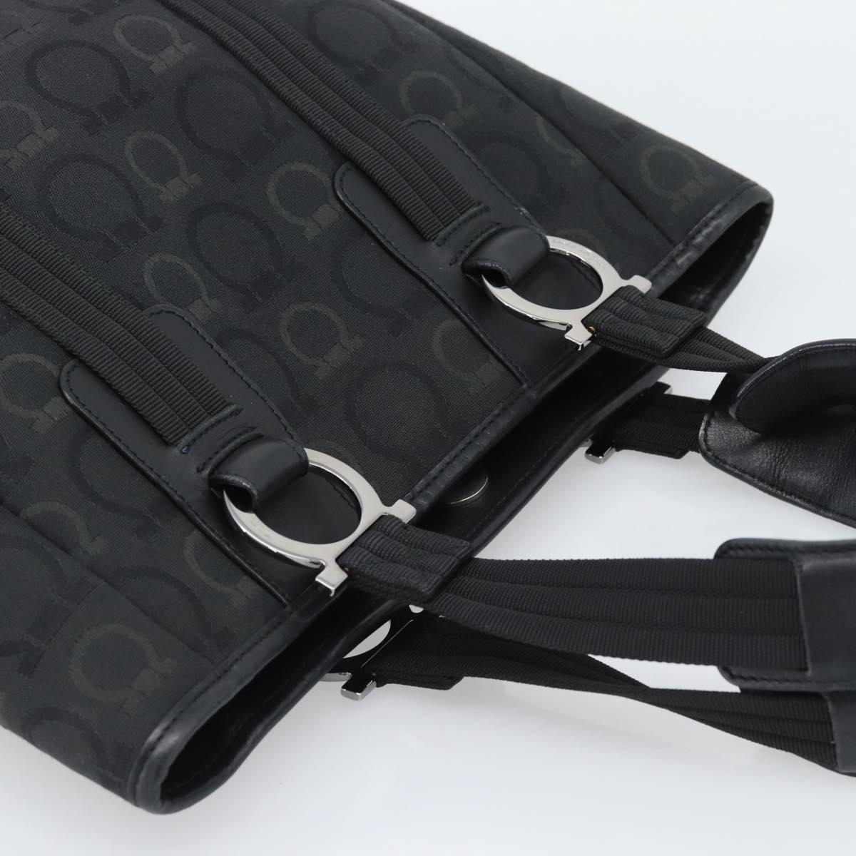 Salvatore Ferragamo Gancini Hand Bag Canvas Black Silver Auth ka5438