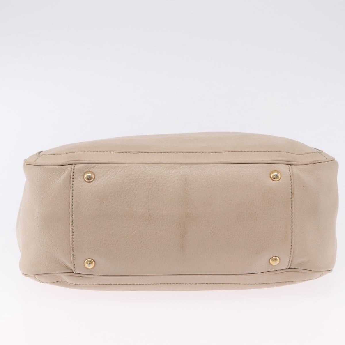 Salvatore Ferragamo Gancini Hand Bag Leather Beige Gold Tone Auth ka5439