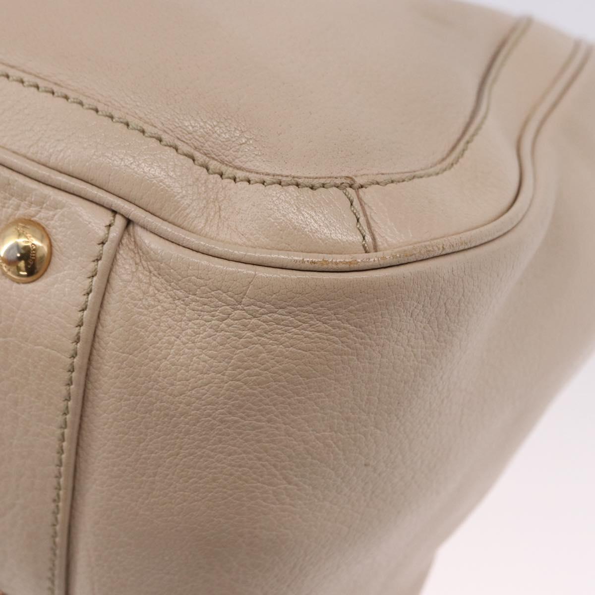 Salvatore Ferragamo Gancini Hand Bag Leather Beige Gold Tone Auth ka5439