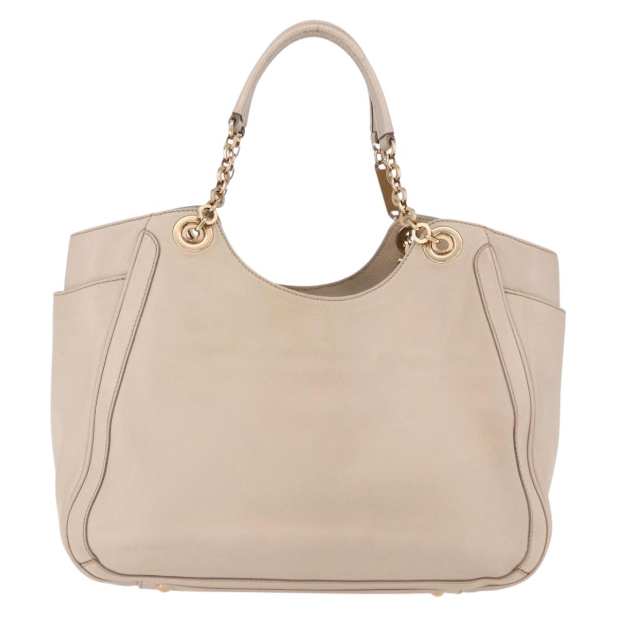 Salvatore Ferragamo Gancini Hand Bag Leather Beige Gold Tone Auth ka5439