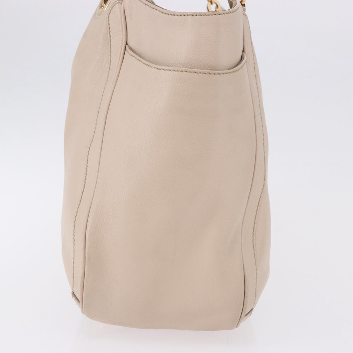 Salvatore Ferragamo Gancini Hand Bag Leather Beige Gold Tone Auth ka5439