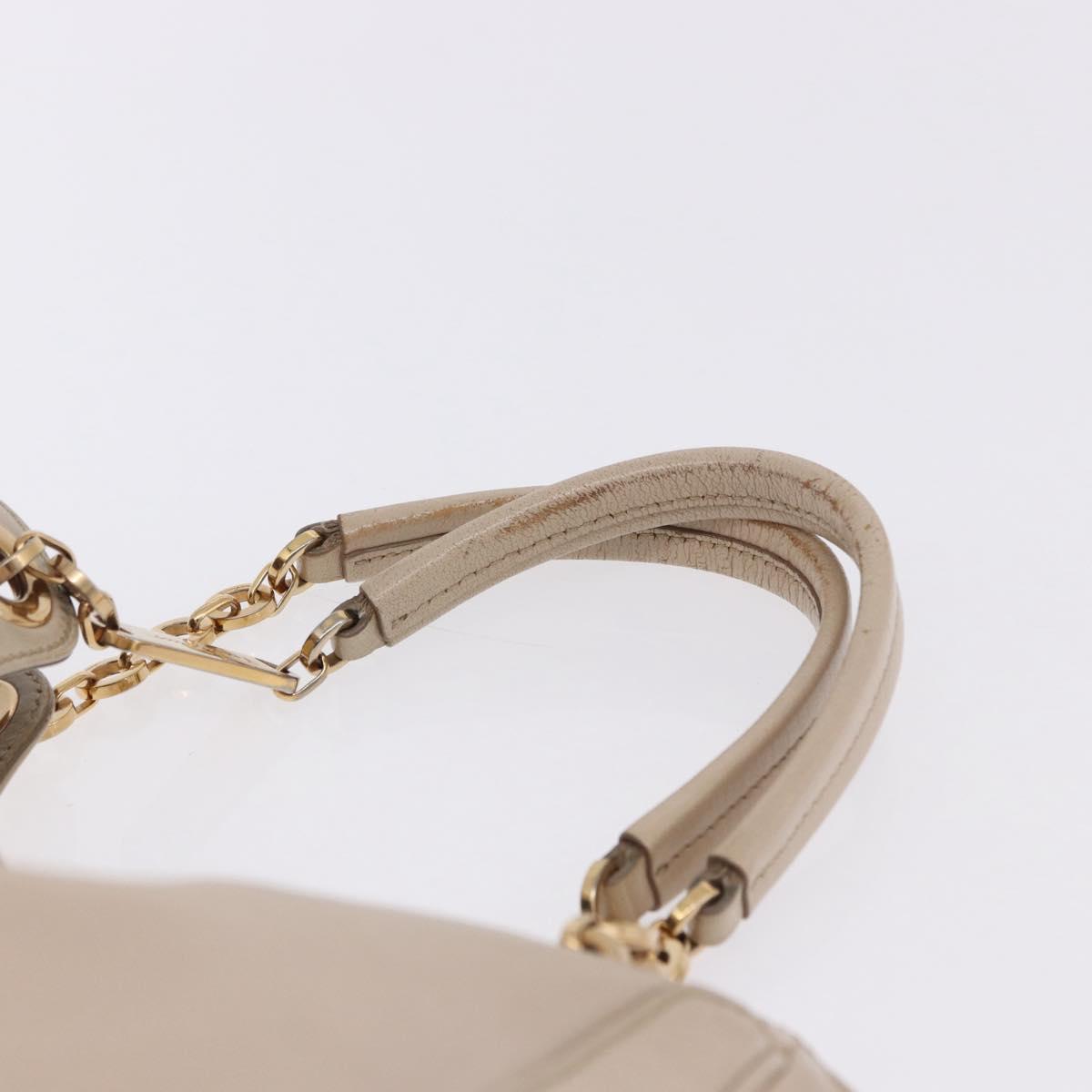 Salvatore Ferragamo Gancini Hand Bag Leather Beige Gold Tone Auth ka5439