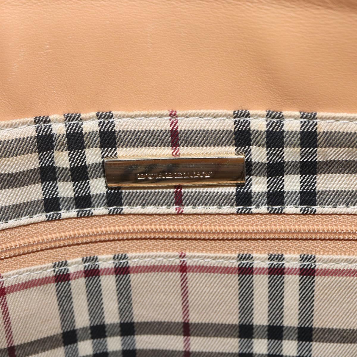 BURBERRY Hand Bag Leather Beige Gold Auth ka544