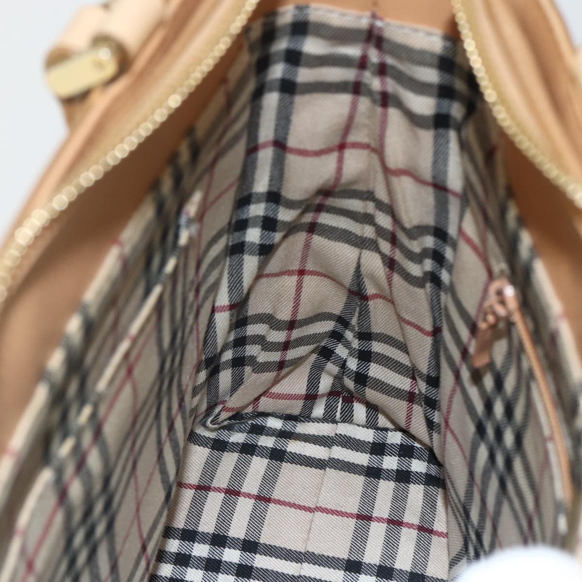 BURBERRY Hand Bag Leather Beige Gold Auth ka544