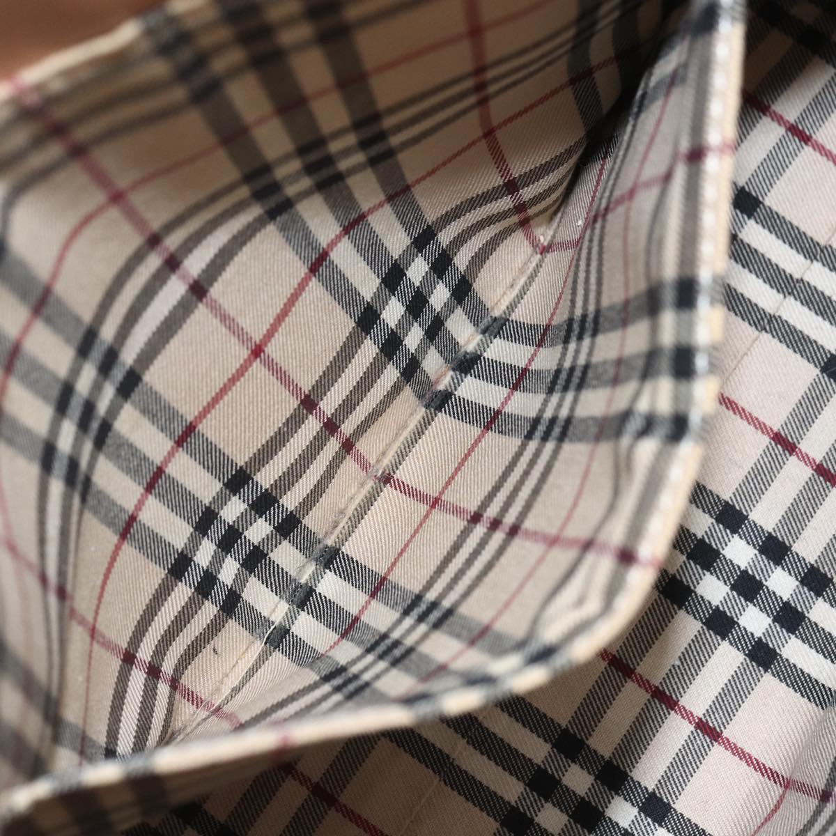 BURBERRY Hand Bag Leather Beige Gold Auth ka544